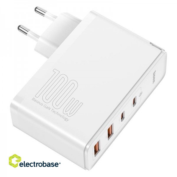 Wall Quick Charger GaN2 Pro 100W 2xUSB + 2xUSB-C QC4+ PD3.0 with USB-C Cable, White image 3