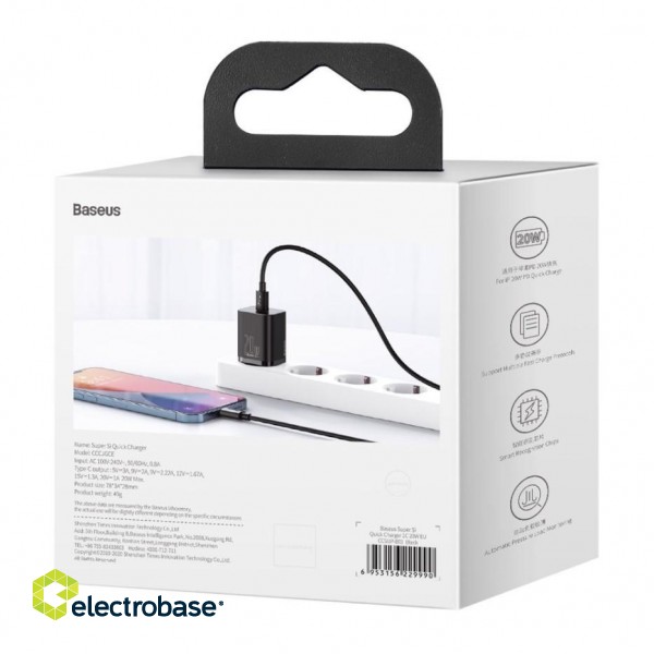 Wall Quick Charger Super Si 20W USB-C QC3.0 PD, Black image 5