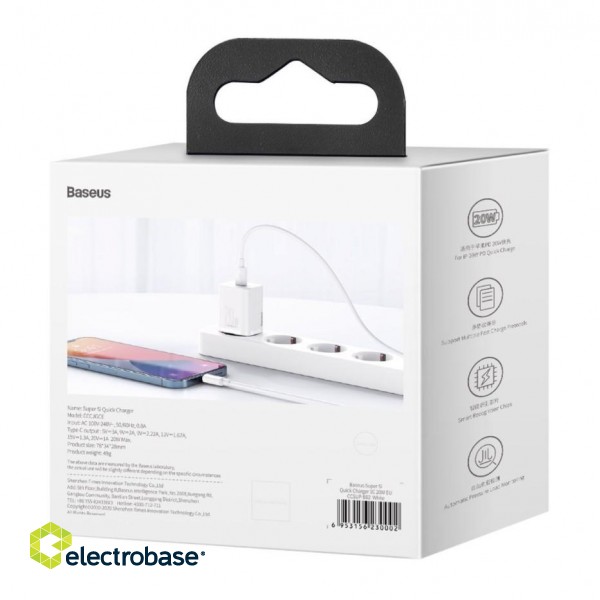 Wall Quick Charger Super Si 20W USB-C QC3.0 PD, White image 5