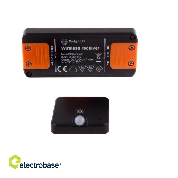 Wireless motion sensor 12-24Vdc, 8A, controller + PIR motion sensor, dimming function, black, Design Light image 1