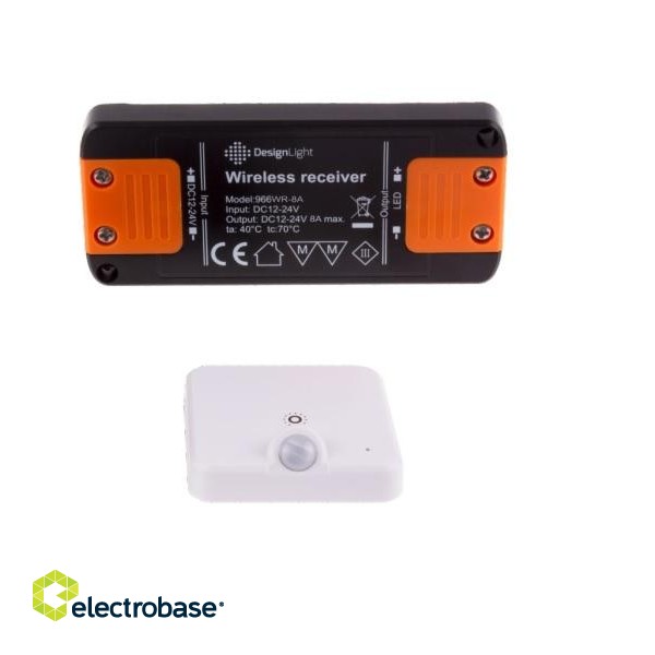 Wireless motion sensor 12-24Vdc, 8A, controller + PIR motion sensor, dimming function, white, Design Light image 1