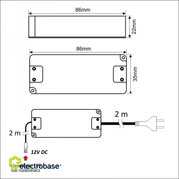 Power supply 12Vdc 7W with input plug and 2m outout wire L813 image 2