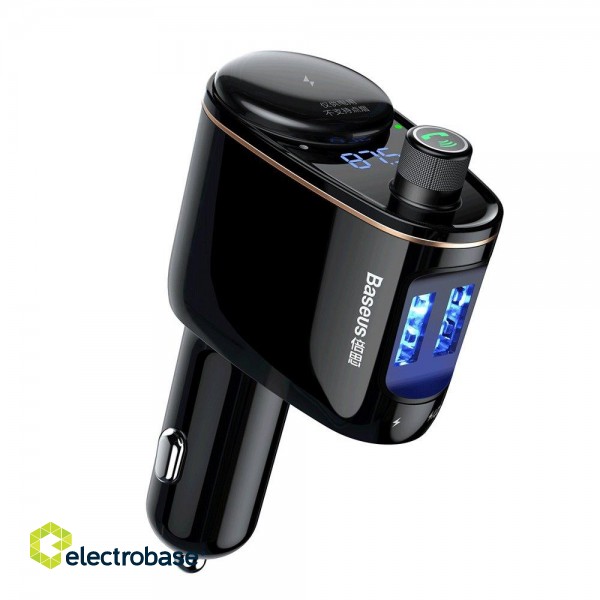 Bluetooth FM Modulator Car Charger 2xUSB 3.4A with Cigarette Lighter Port, Black image 1