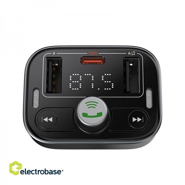 Car Bluetooth 5.3 FM Transmitter 2xUSB + USB-C, Black фото 2