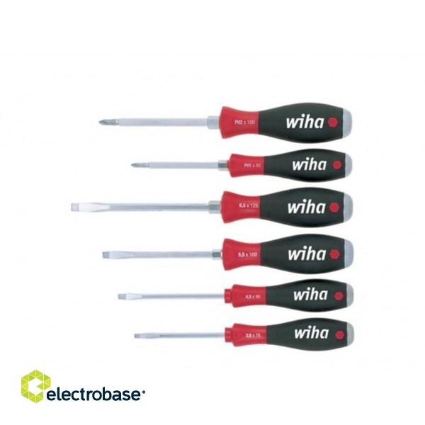 Wiha Screwdriver set SoftFinish® Slotted, Phillips hexagonal blade and solid steel cap, 6-pcs. (21250)