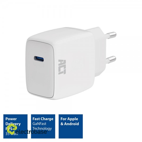 USB charger, 1 x USB-C, Power Delivery function,35W, 1.75A, white