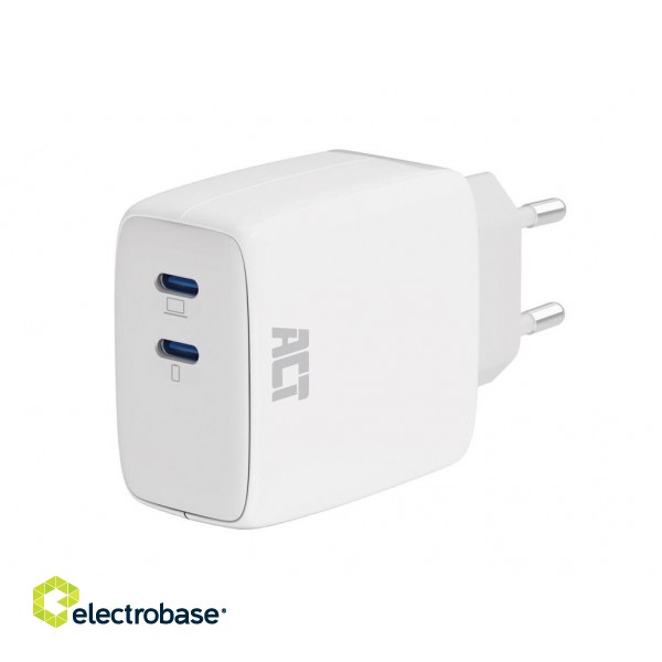 USB charger, 2 x USB-C, Power Delivery function, 65W, 3.25A, white