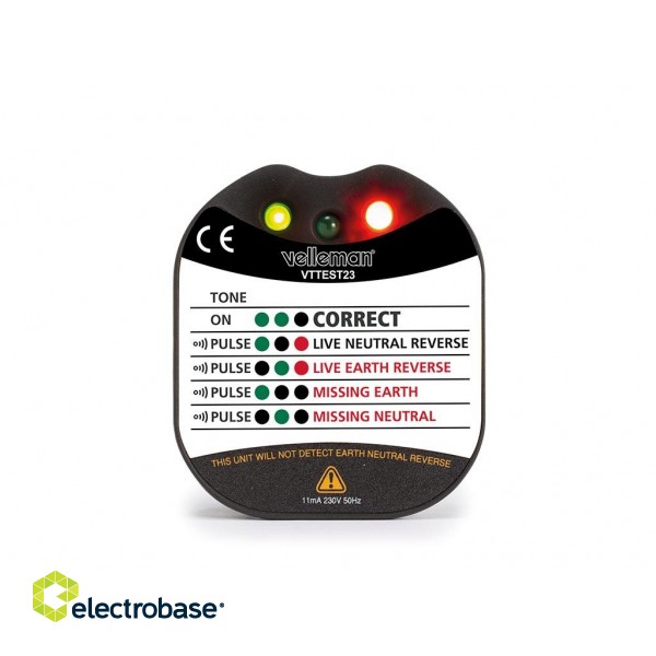 Wall socket voltage & earth tester - Cat II - 230 V - LED & buzzer indication