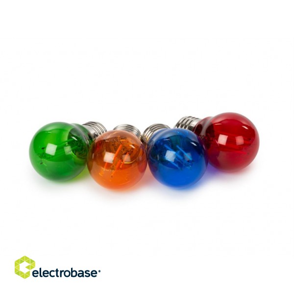 FILAMENT LIGHT BULB SET - G45 - COLOURED GLASS - 4 pcs - RED - GREEN - BLUE - ORANGE