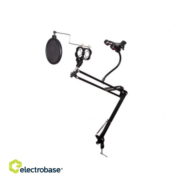 ADJUSTABLE DESK MIC STAND WITH PHONE HOLDER