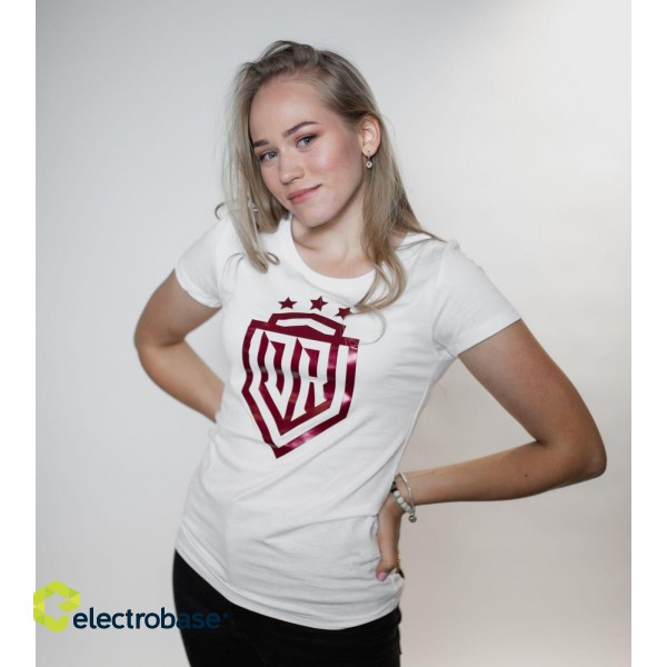 Dinamo Riga attribute Dinamo - Women's T-SHIRT L «DINAMO» WITH RED METALLIC PRINTING White