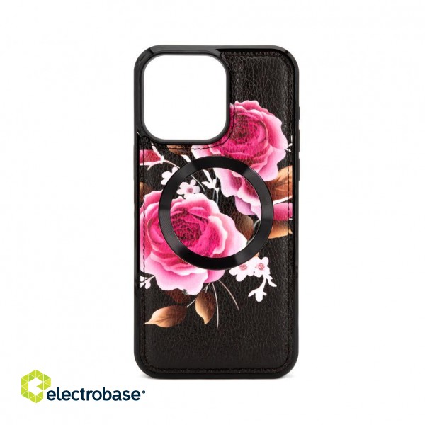 Back panel cover Evelatus Apple iPhone 14 Pro Max Leather Case Zipper Design Flower Black