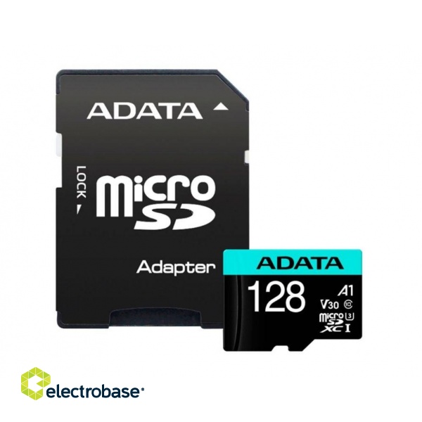 Memory cards ADATA  Premier Pro UHS-I U3 128 GB, micro SDXC, Flash memory class 10, with Adapter 