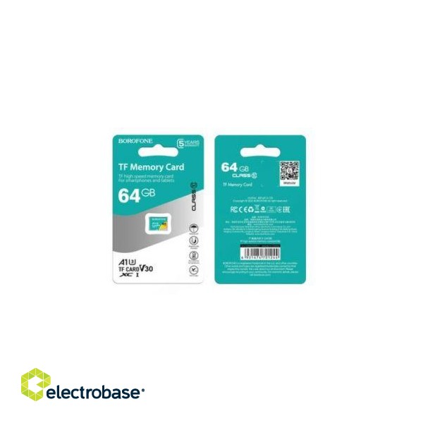 Atminties kortelės Borofone  MICROSD MEMORY CARD 64GB SDXC CLASS10 95MB/S 