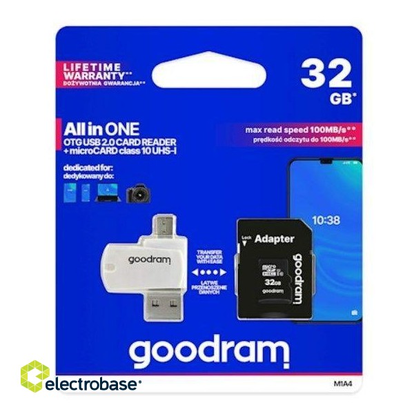Memory cards Goodram  Memory card 32GB microSDHC cl. 10 UHS-I + adapter + card reader 