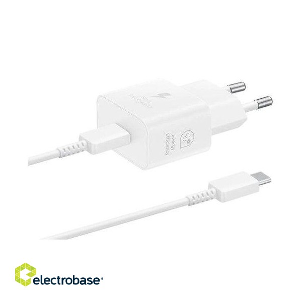 Adapteriai Samsung  Samsung Fast charger USB-C 25W with data cable White