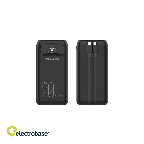 Power bank Awei  AWEI PowerBank P169K 20000mAh 22.5W czarny/black wyświetlacz + kable PD/Lightning 