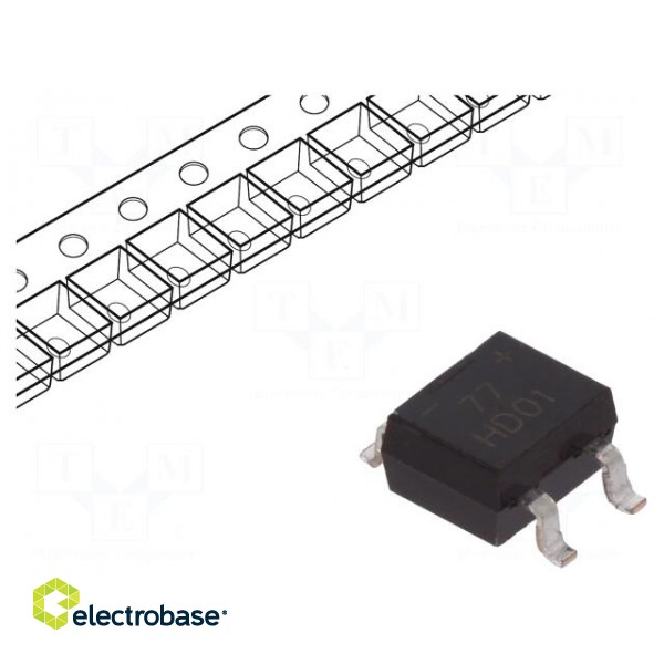 Single-phase bridge rectifier | Urmax: 100V | If: 0.8A | Ifsm: 30A