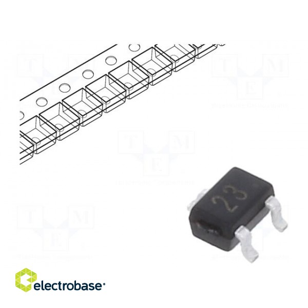 Transistor: NPN | bipolar | BRT | 50V | 0.1A | 0.2W | SOT323 | R1: 4.7kΩ
