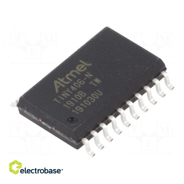 AVR microcontroller | EEPROM: 128B | SRAM: 256B | Flash: 4kB | SO20-W