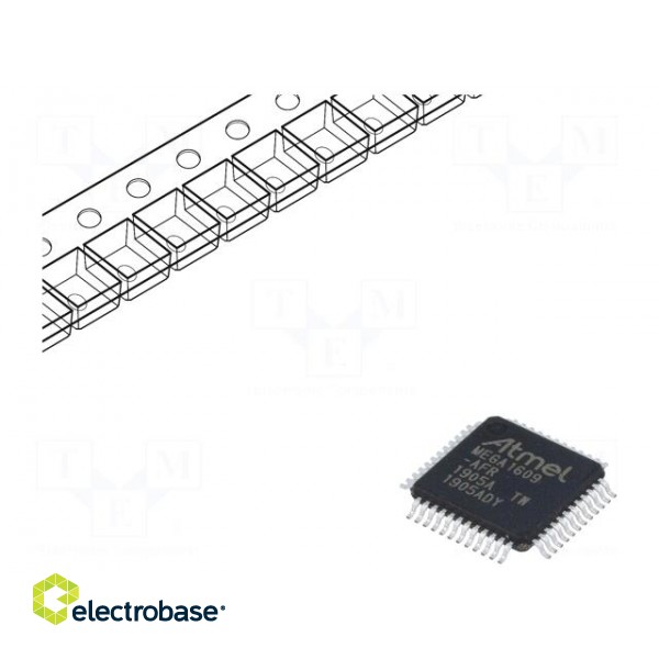 AVR microcontroller | EEPROM: 256B | SRAM: 2kB | Flash: 16kB | TQFP48