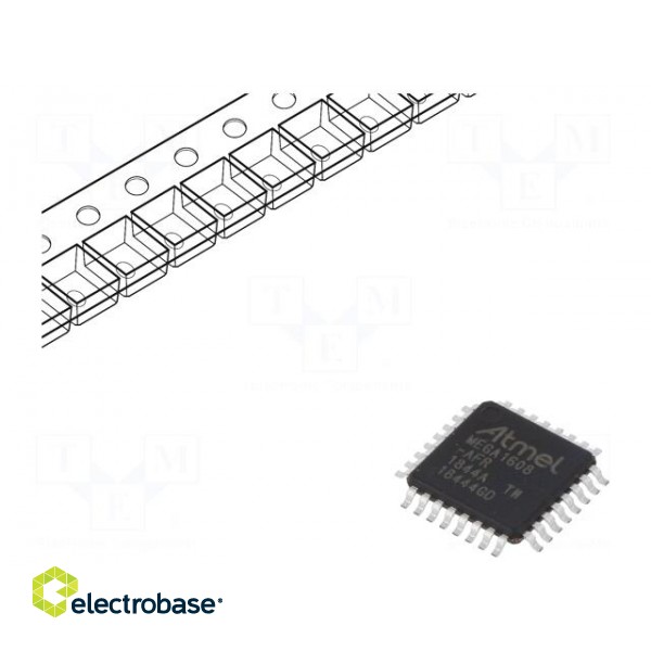 AVR microcontroller | EEPROM: 256B | SRAM: 2kB | Flash: 16kB | TQFP32