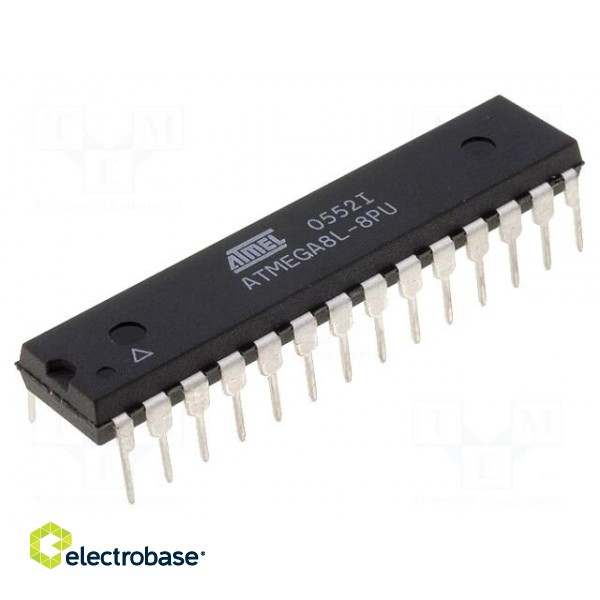 AVR microcontroller | EEPROM: 512B | SRAM: 1kB | Flash: 8kB | DIP28