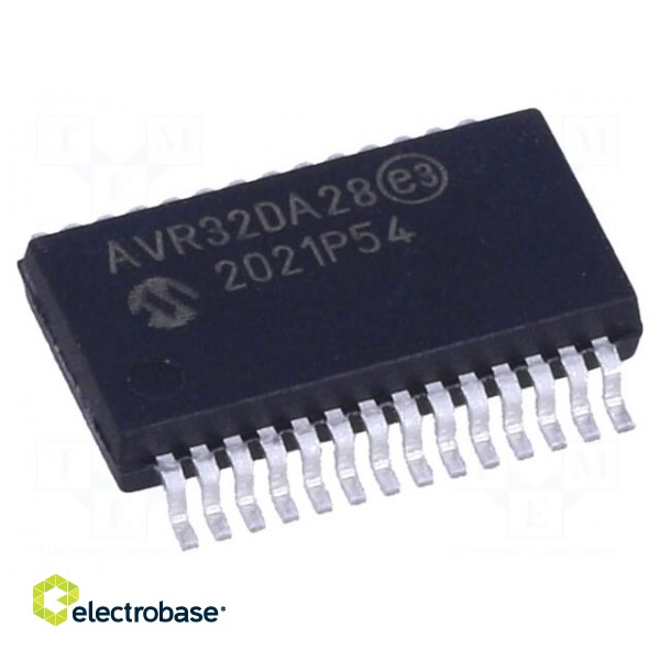 AVR microcontroller | EEPROM: 512B | SRAM: 4kB | Flash: 32kB | SSOP28