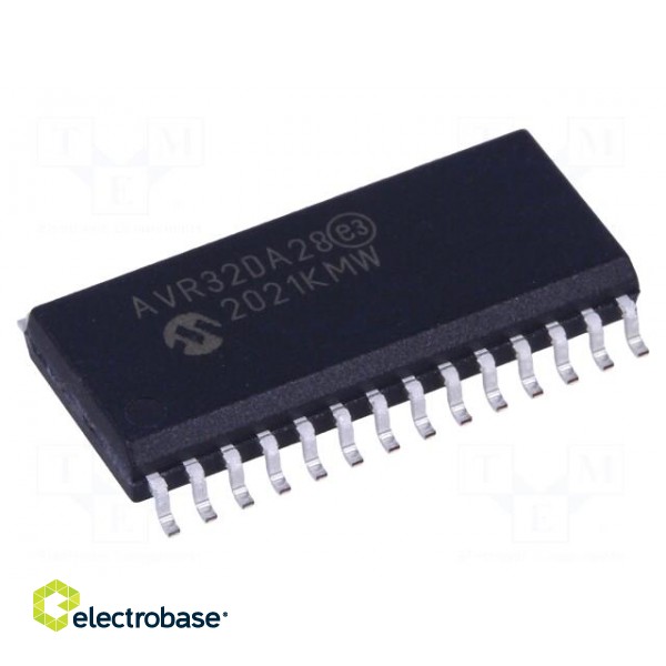 AVR microcontroller | EEPROM: 512B | SRAM: 4kB | Flash: 32kB | SO28