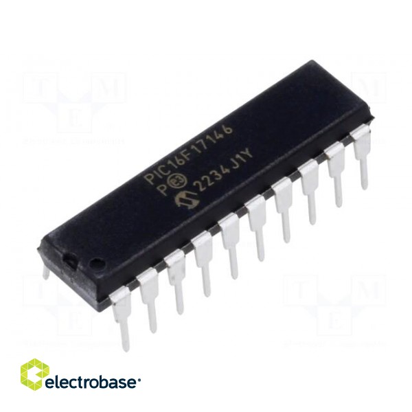 IC: PIC microcontroller | 28kB | ADC,DAC,EUSART,I2C / SPI | THT