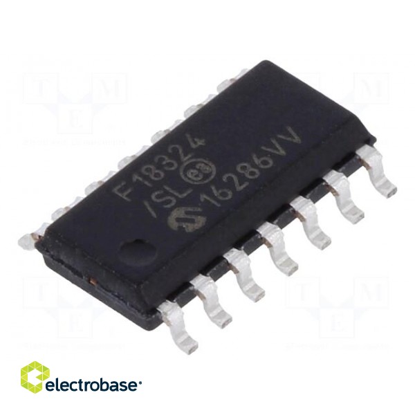 PIC microcontroller | Memory: 7kB | SRAM: 512B | EEPROM: 256B | SMD