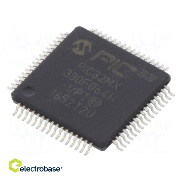 IC: PIC microcontroller | 64kB | 2.3÷3.6VDC | SMD | TQFP64 | PIC32 | 8MHz