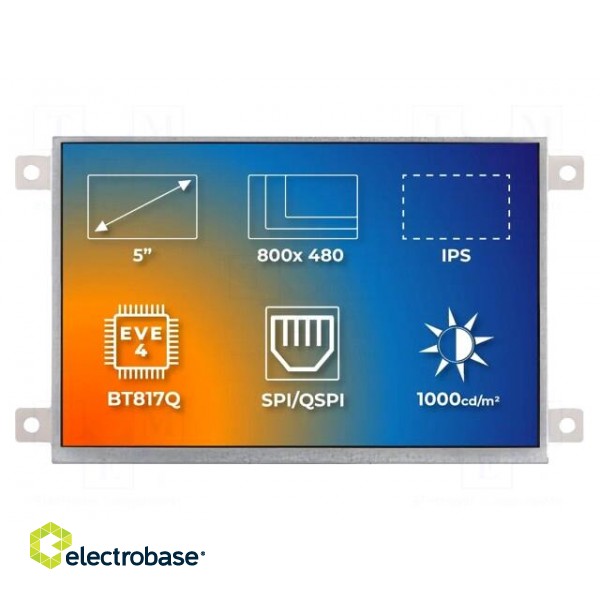 Display: TFT | 5" | 800x480 | Illumin: LED | Dim: 137.5x76.6x8.4mm | RGB