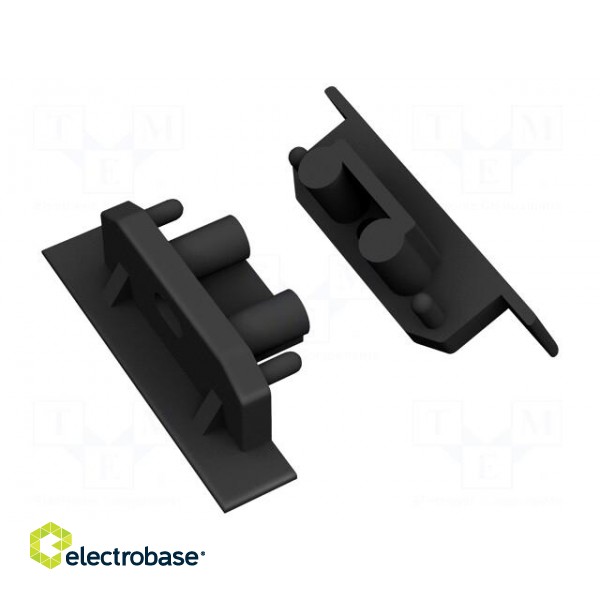 Cap for LED profiles | black | 2pcs | ABS | GEN2,with hole | GROOVE10