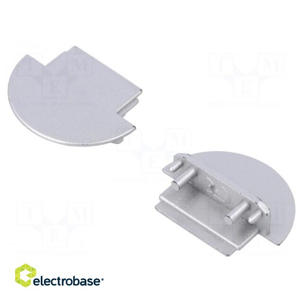 Cap for LED profiles | silver | 2pcs | ABS | with hole | GROOVE14
