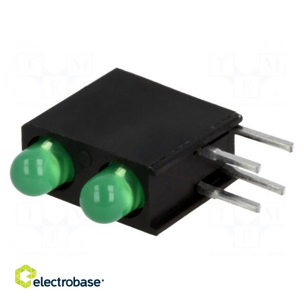 LED | in housing | green | 3mm | No.of diodes: 2 | 20mA | 40° | 2.2÷2.5V paveikslėlis 1