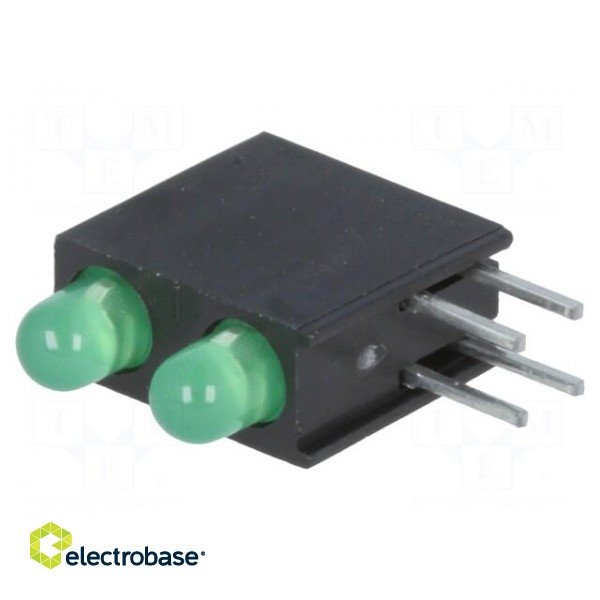 LED | in housing | green | 3mm | No.of diodes: 2 | 20mA | 60° | 2.2÷2.5V image 1