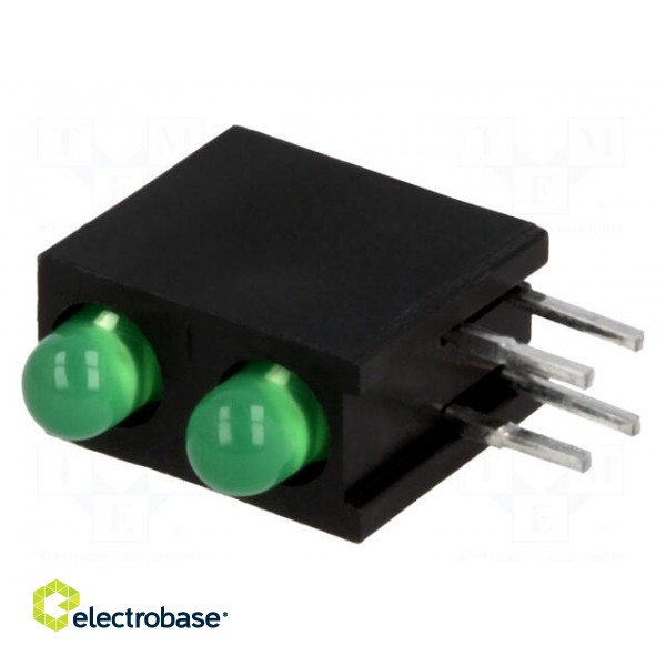 LED | in housing | green | 3mm | No.of diodes: 2 | 20mA | 60° | 2.2÷2.5V paveikslėlis 1