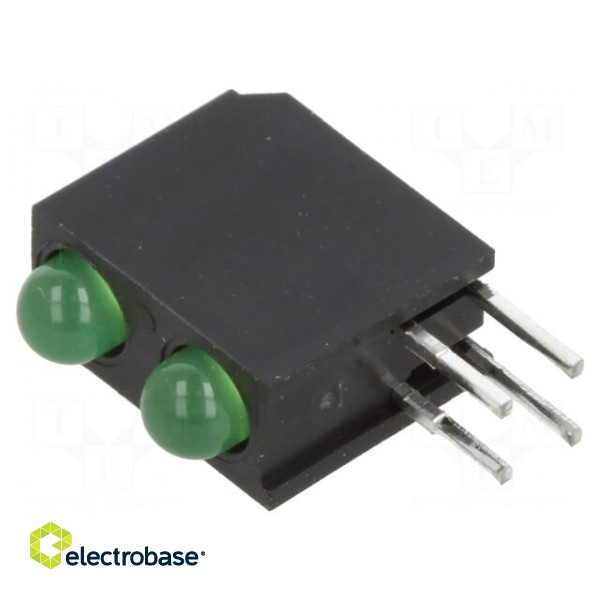 LED | in housing | green | 3mm | No.of diodes: 2 | 2mA | Lens: diffused