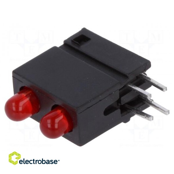 LED | in housing | red | 3mm | No.of diodes: 2 | 20mA | Lens: diffused,red paveikslėlis 1
