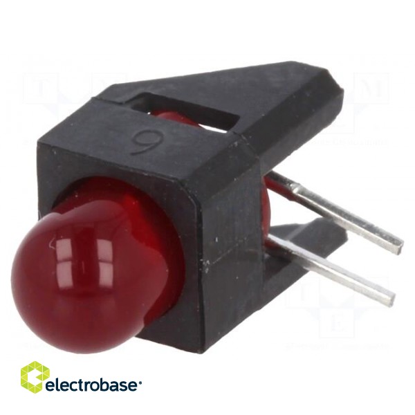 LED | in housing | red | 5mm | No.of diodes: 1 | 10mA | Lens: diffused,red