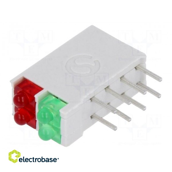LED | in housing | red/green | 1.8mm | No.of diodes: 4 | 10mA | 38° paveikslėlis 1