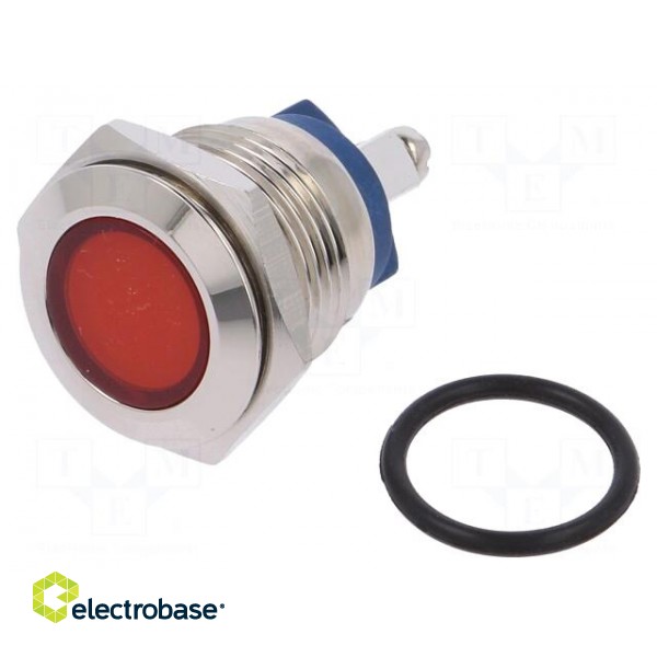 Indicator: LED | flat | 12VDC | 12VAC | Cutout: Ø16mm | screw | brass фото 1