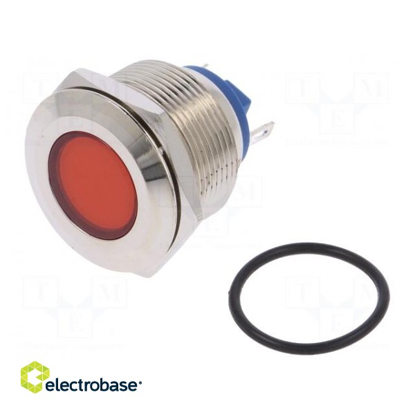 Indicator: LED | flat | 12VDC | 12VAC | Cutout: Ø22mm | brass фото 1