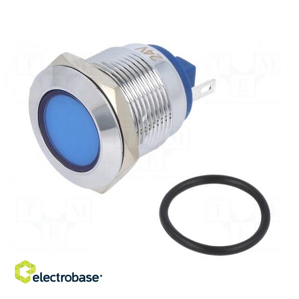 Indicator: LED | flat | blue | 24VDC | 24VAC | Ø19mm | brass | Body: silver image 1