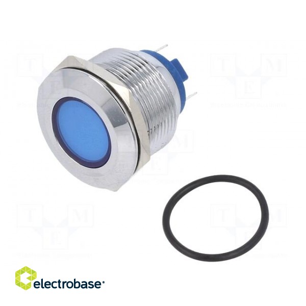 Indicator: LED | flat | blue | 24VDC | 24VAC | Ø22mm | brass | Body: silver фото 1