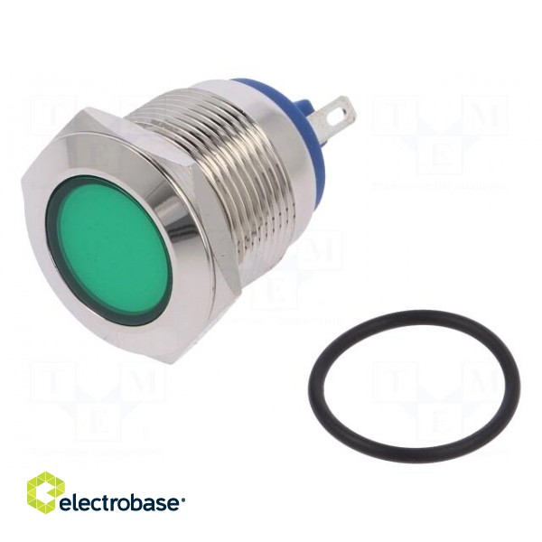 Indicator: LED | flat | 12VDC | 12VAC | Cutout: Ø19mm | brass image 1