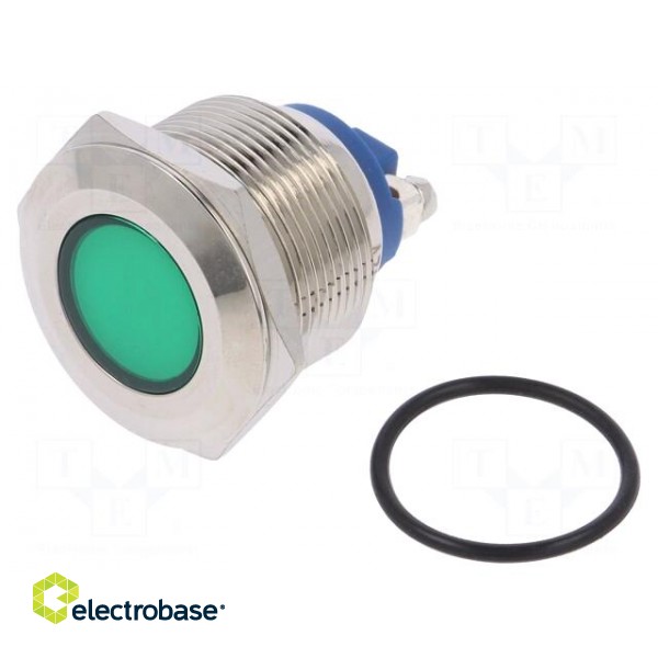Indicator: LED | flat | 12VDC | 12VAC | Cutout: Ø22mm | screw | brass фото 1