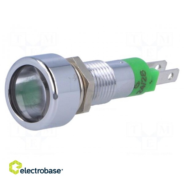 Indicator: LED | flat | green | 24÷28VDC | 24÷28VAC | Ø8.2mm | IP67 | brass image 1