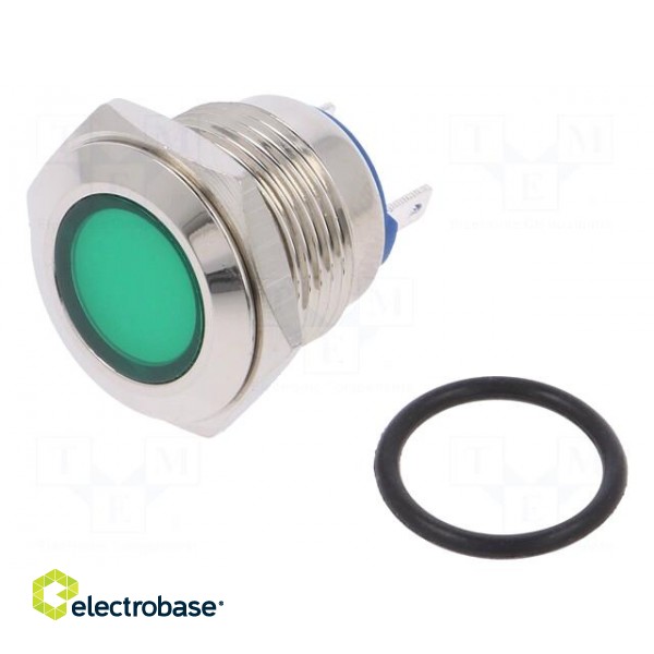 Indicator: LED | flat | green | 24VDC | 24VAC | Ø16mm | brass | Body: silver image 1